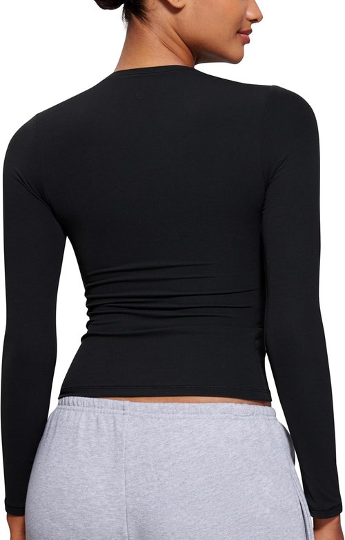 CRZ YOGA Long Sleeve Crewneck Shirts for Women - Soft Fitted Casual Tops for Fall
