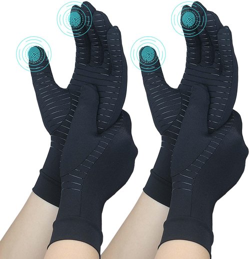 HATINXIA 2 Pairs Arthritis Gloves for Women for Pain, Compression Gloves Women Men for Carpal Tunnel, Copper Glove Relief Rheumatoid, Osteoarthritis, Hand Pain, Full Finger & Touchscreen (L)