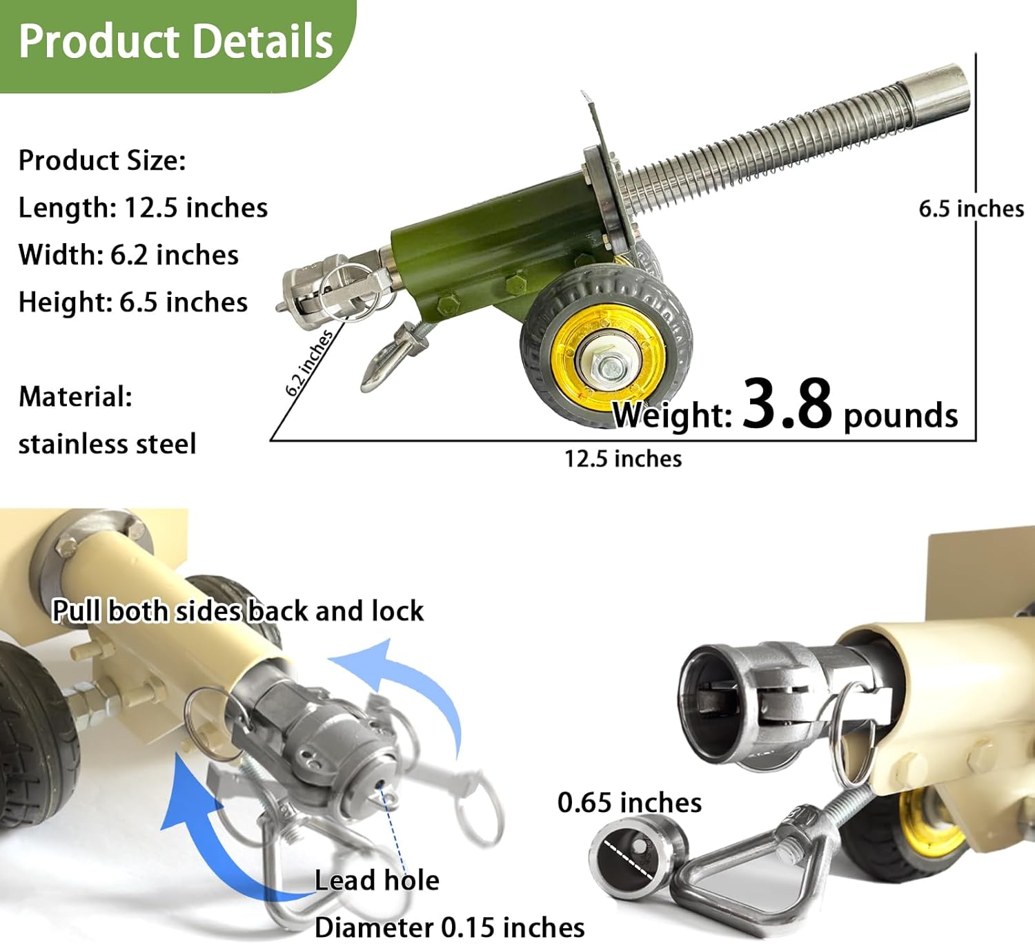 TIETHEKNOT Stainless Steel Mini Cannon - Recoil Mechanism for Outdoor Games & Collectors (Green)