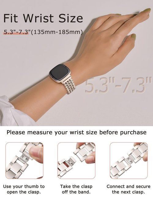 Minyee Metal Bands Compatible with Fitbit Versa 4/Sense 2/Versa 3/Sense Bands Women, Dressy Stainless Steel Mesh Multi-chain Designer Starlight Link Bracelet Wristband Replacement Strap for Versa 4/3