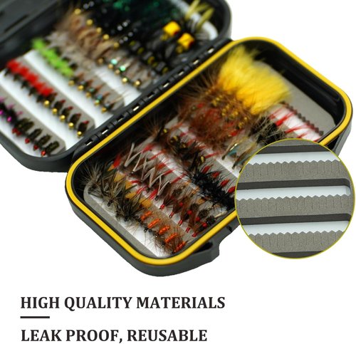 Fly Fishing Flies Assortment Kit - 100PCS Tenkara Dry/Wet Flies with Box for Trout, Salmon & Bass