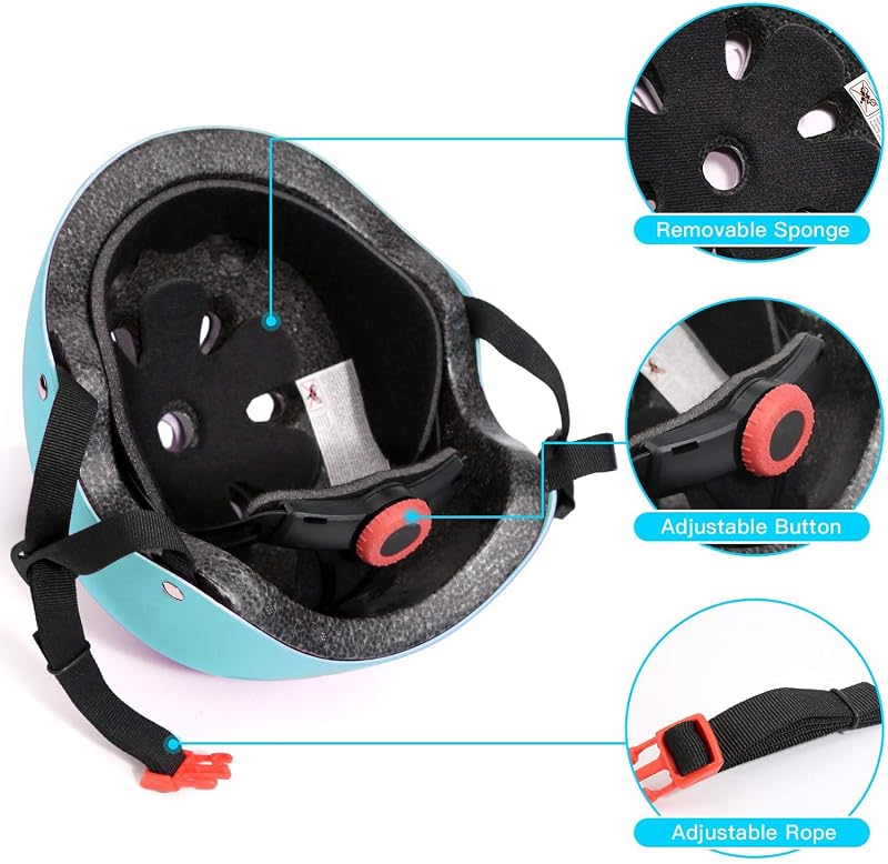 Adjustable Kids Helmet with 2-Size Protection Set for 3-16 Years - Light Green, 20.5-22.4 in (52-57 cm) with Knee Elbow Wrist Pads