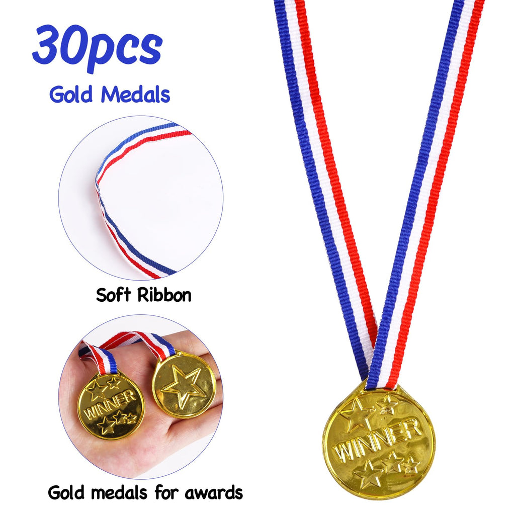 LOKIPA 30PCS Gold Medals, Plastic Medals Winner Award Medals for Sports, Games Competitions, Party Favors and Decorations