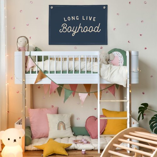 Long Live Boyhood Banner by Navy Blue Decor - Stylish Wall Hanging for Boys' Room | 30x20 Linen Flag