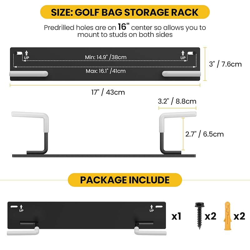 Wall Mount Golf Bag Storage Rack - 2 Pcs Right-Angle Style Garage Organizer