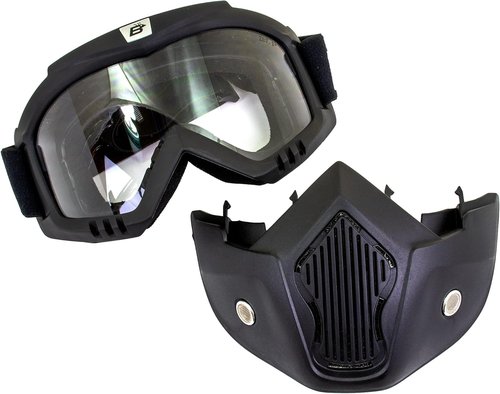 Birdz Eyewear Skylark Motorcycle Goggles - Removable Face Mask, Black Frames, Mirror Lens