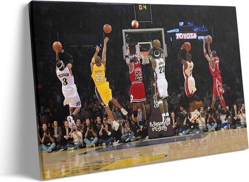 Basketball Legends Canvas Wall Art - Iconic Sports Stars Motivational Decor | Framed 11x14 Inch