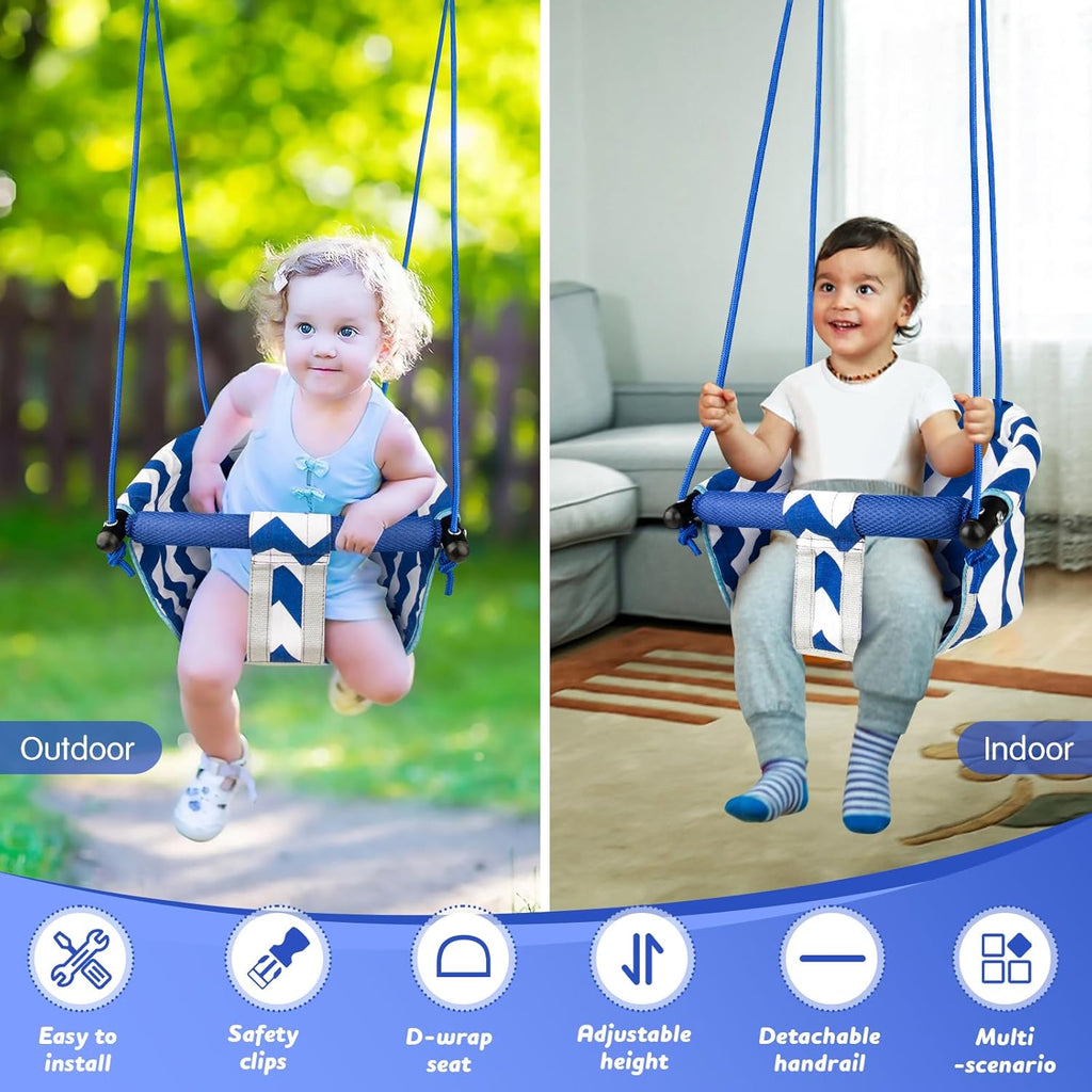 Skiennix Toddler Swing - Comfy Indoor/Outdoor Baby Swing Seat with Safety Harness | Easy Installation, Blue
