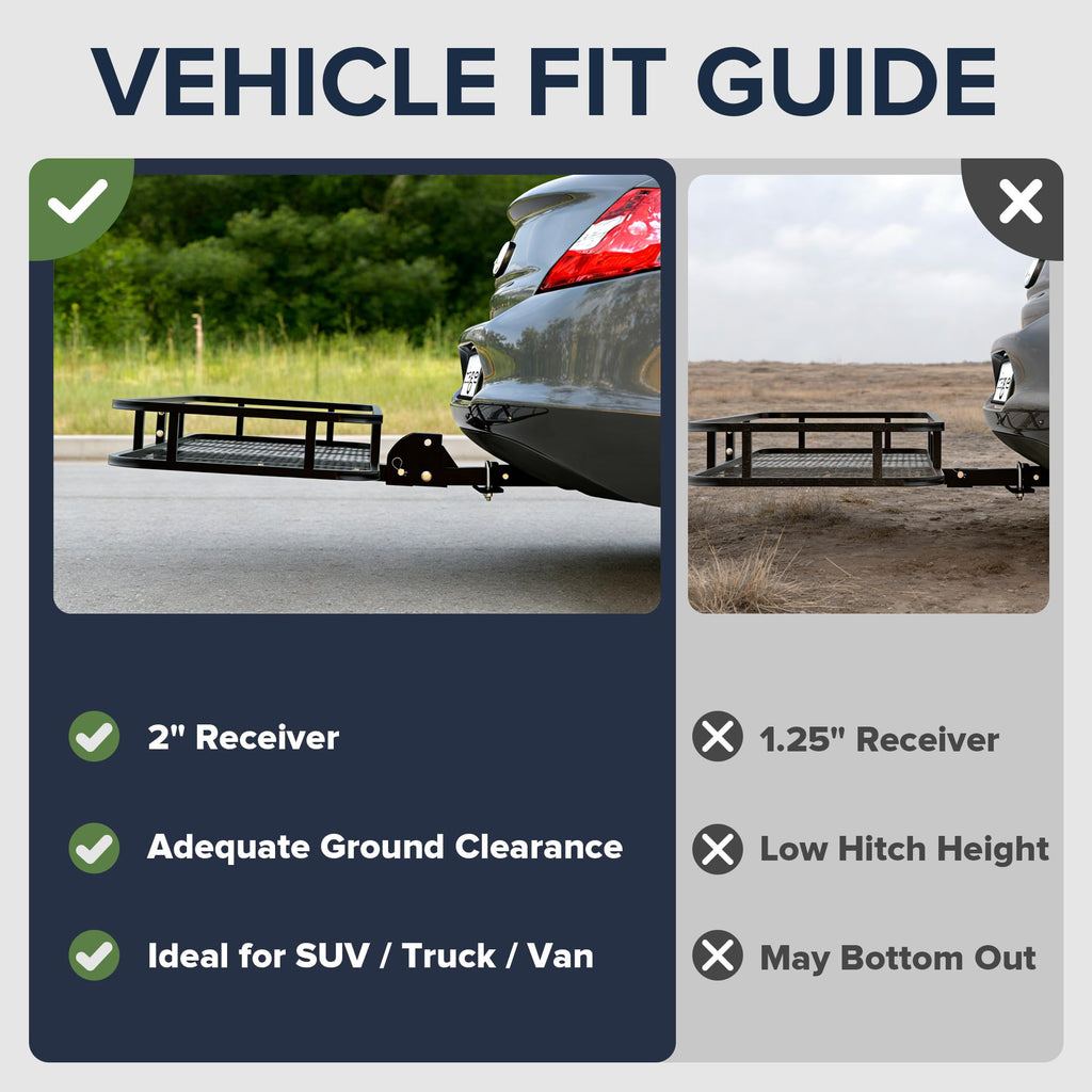 ARKSEN 60" x 23" x 5.5" Folding Hitch Cargo Carrier Basket w/Waterproof Cargo Bag(16.5 Cu Ft), Net, Hitch Stabilizer, 2 Ratchet Straps, 500 Lbs Heavy Duty Rear Trailer Cargo Rack Fits 2" Receiver