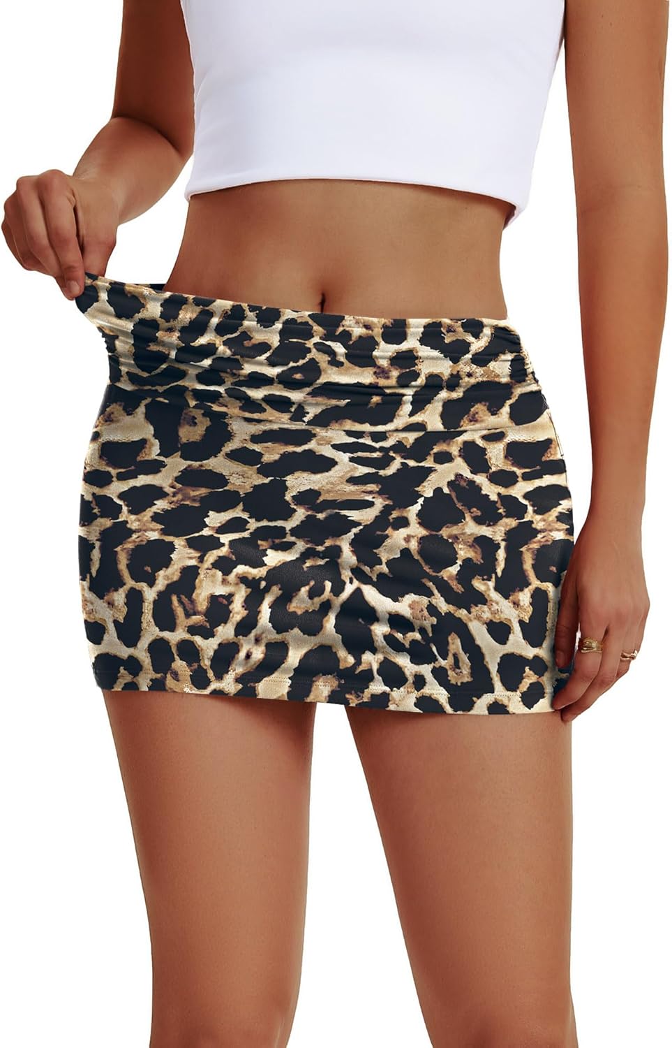 Rapbin Women's Mini Skorts - Y2K Black Bodycon Skirt with Side Slit & Built-In Shorts