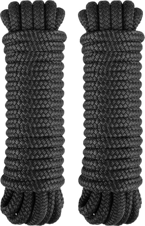 Marine Grade Dock Lines by [Brand Name] - 1/2" x 30' Double Braided Nylon Boat Rope - High Strength, Fray Resistant, Easy Handling - Black (2 Pack)