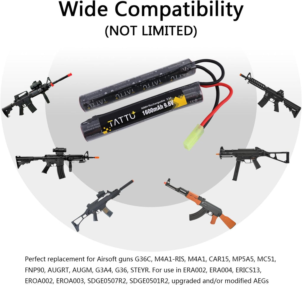 TATTU 9.6V NiMH Rechargeable Battery Pack - 1600mAh Butterfly Nunchuck with TMY Connector for Airsoft G36 & M733