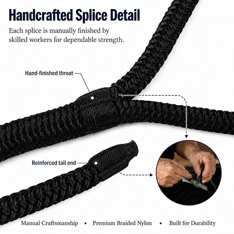 2 Pack 5/8" x 30' Dock Lines - Improved Nylon Boat Ropes, Black - 9500 lbs