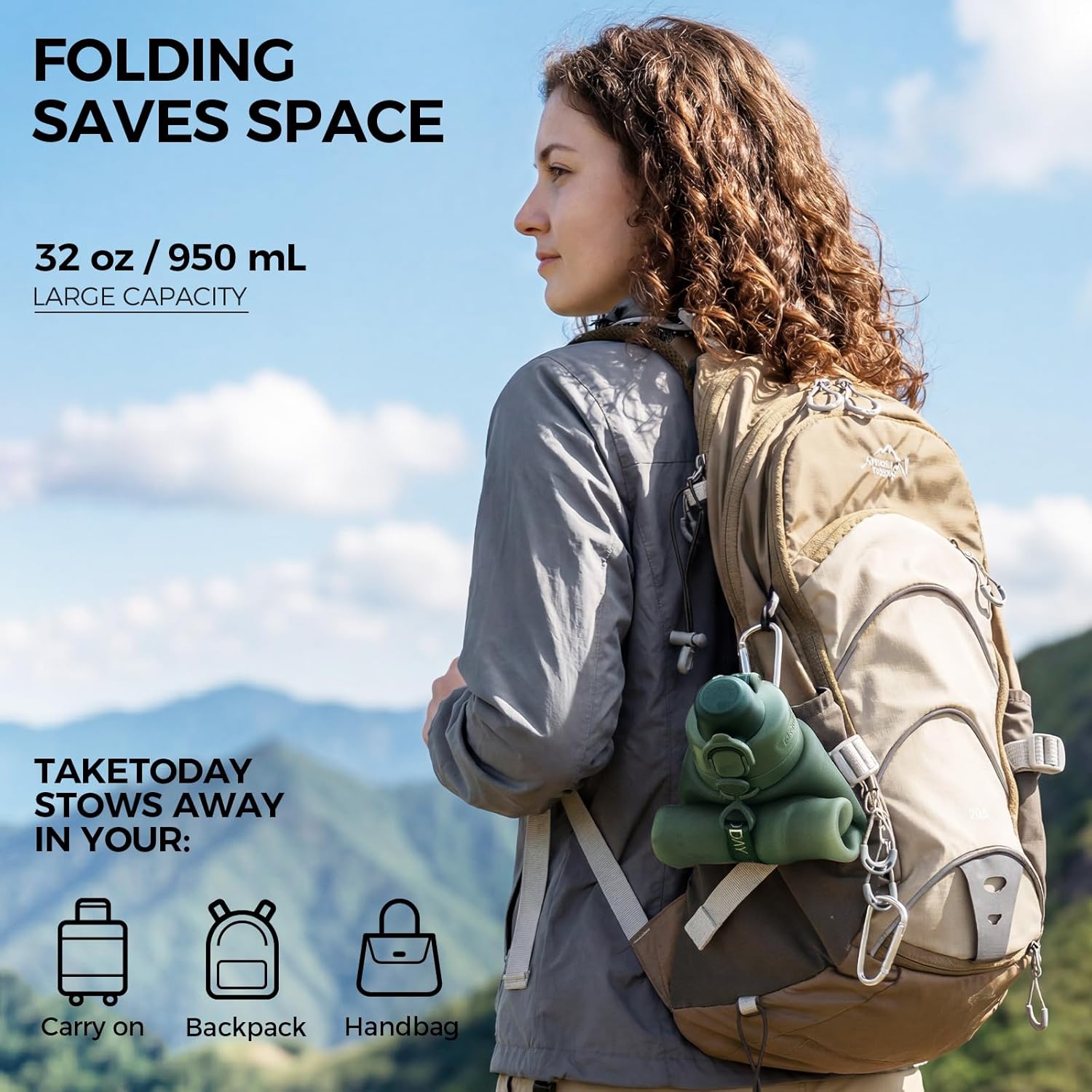 TakeToday Collapsible Water Bottles - 32oz & 20oz | Compact, Leakproof Silicone for Travel & Hiking