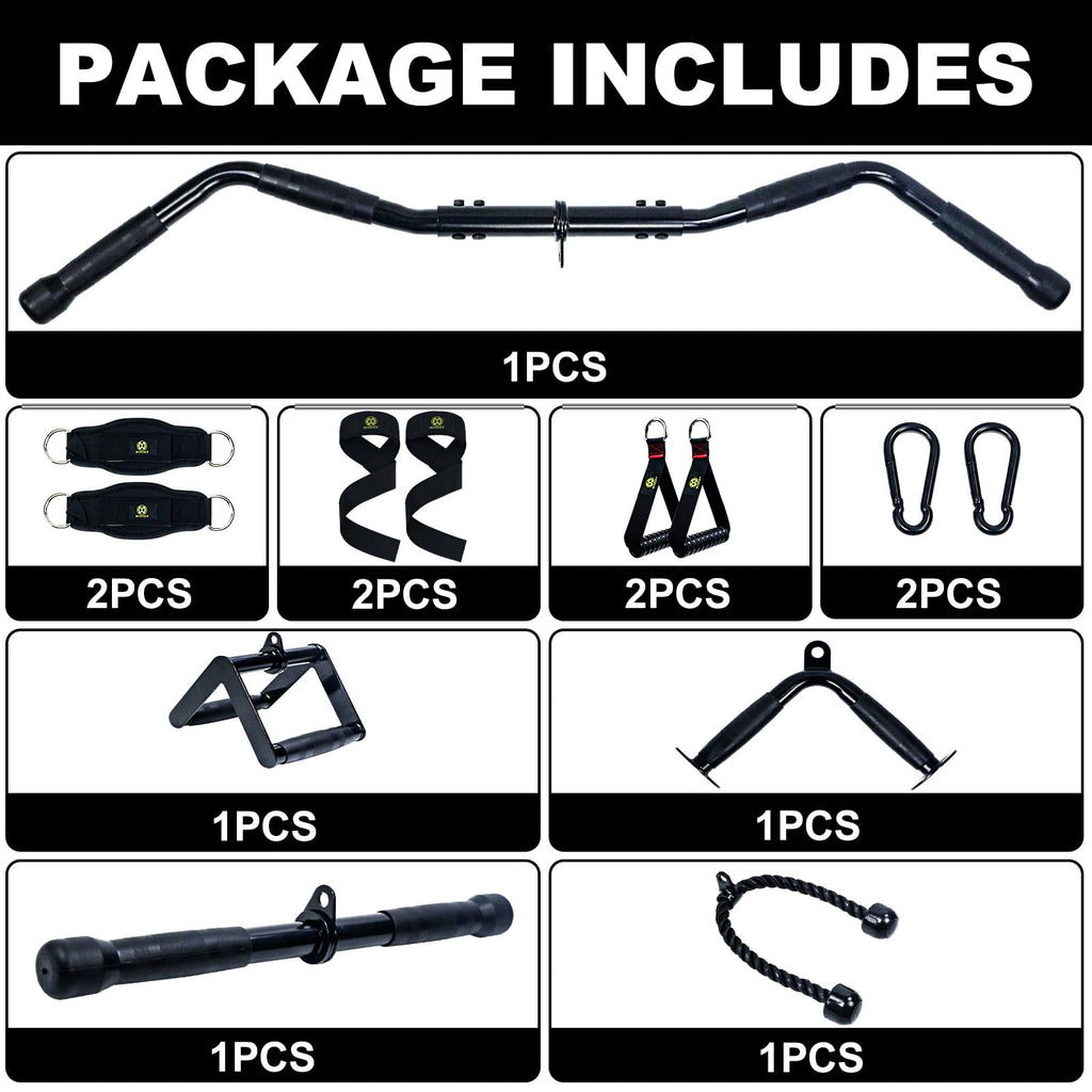 WNOEY LAT Pulldown Attachments, Cable Machine Attachment Gym Accessories, Cable Attachments for Gym, Home Gym Accessories (19PCS)