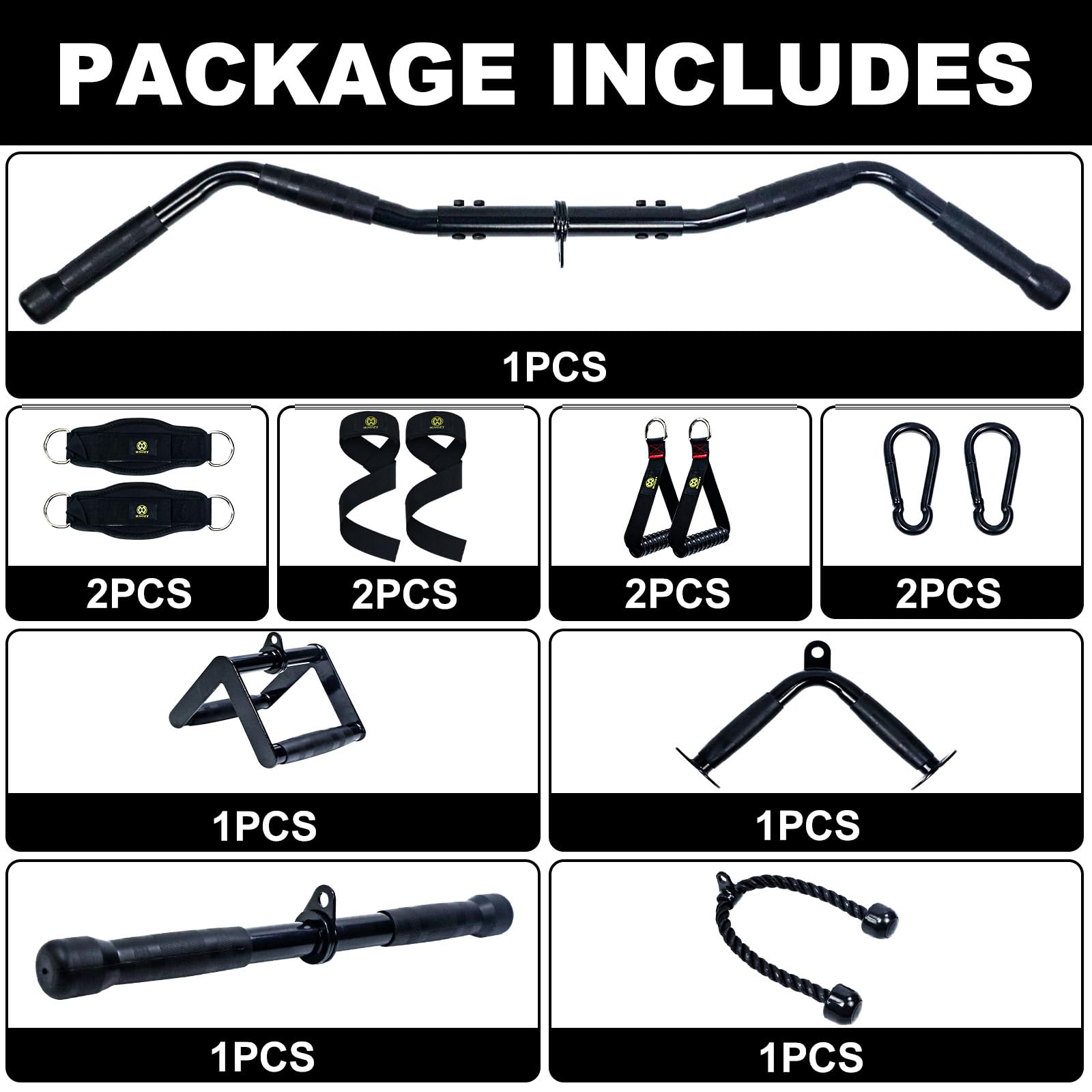 WNOEY LAT Pulldown Attachments, Cable Machine Attachment Gym Accessories, Cable Attachments for Gym, Home Gym Accessories (19PCS)