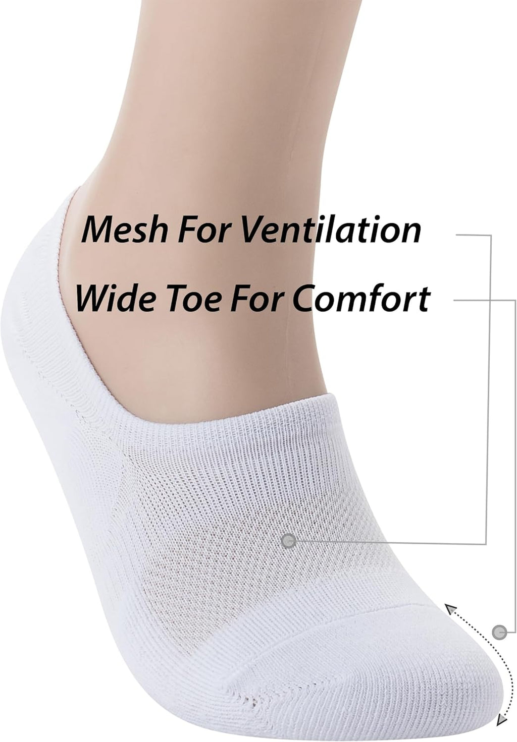 Pro Mountain No Show Socks - Wide Toe Box for Bunion Relief | Unisex Cotton Cushion Footies, Size S-XL