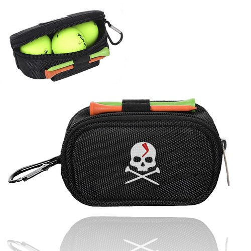 Mimeile Skull Golf Ball Pouch Tee Organizer Bag Accessory Holder Waist Belt Polyester Key Storage Marker Component Pocket Zipper Hook Durable Sports Small Black Gift for Dad Men Women