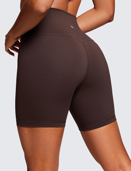 CRZ YOGA Women's Naked Feeling Biker Shorts - 6 Inches High Waist Yoga Workout Running Gym Spandex Hot Fudge Brown Medium