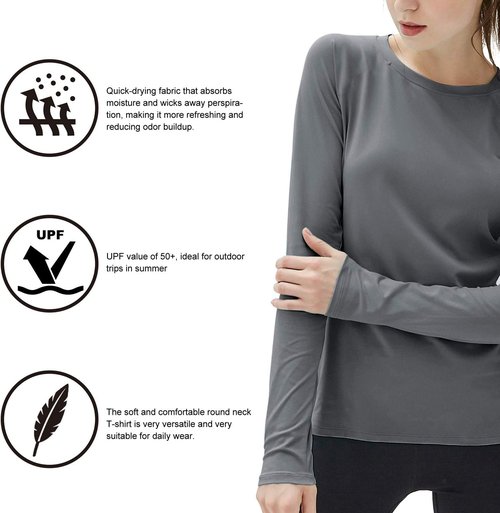 Isnowood Women's UPF 50+ Sun Protection Long Sleeve Shirt - UV Rash Guard for Hiking & Running