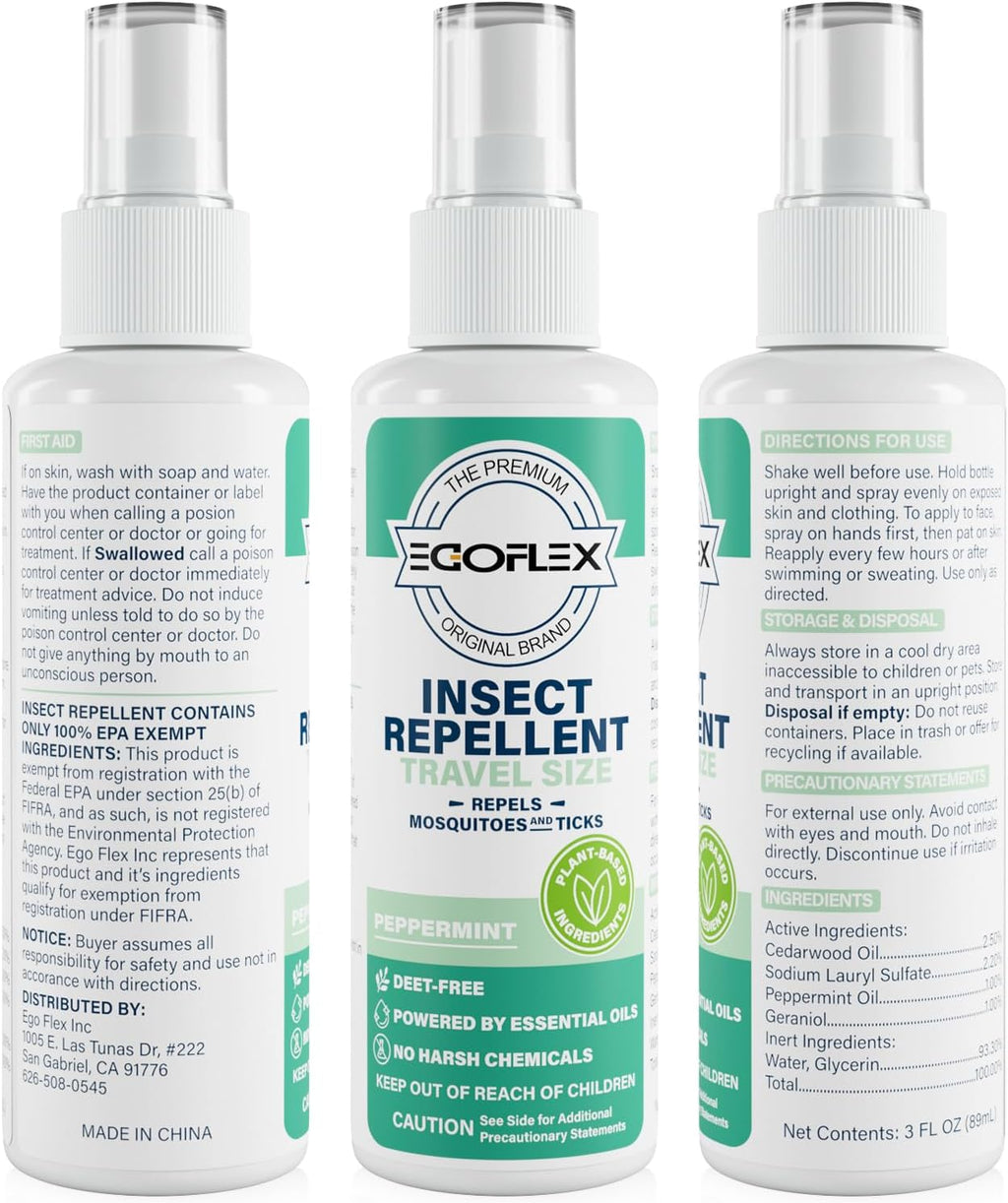Skiennix Mosquito Repellent Spray - DEET-Free Travel Size Bug Spray | Natural Essential Oils, Peppermint Scent - 3 Fl Oz (3-Pack)