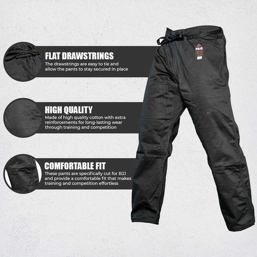 FUJI Sports Brazilian Jiu-Jitsu Gi Pants – Adult BJJ Pants, Flat Drawstring, Reinforced Cotton, For Training & Competition, Black, Size, A3
