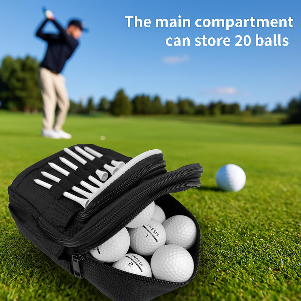Tactical Golf Valuables Pouch with Clip-On Carabiner – Water-Resistant Golf Tee Bag Pouch for Belt, Cart or Backpack – Compact Golf Accessory Bag for Balls, Tees, Gloves & EDC Gear Black/White