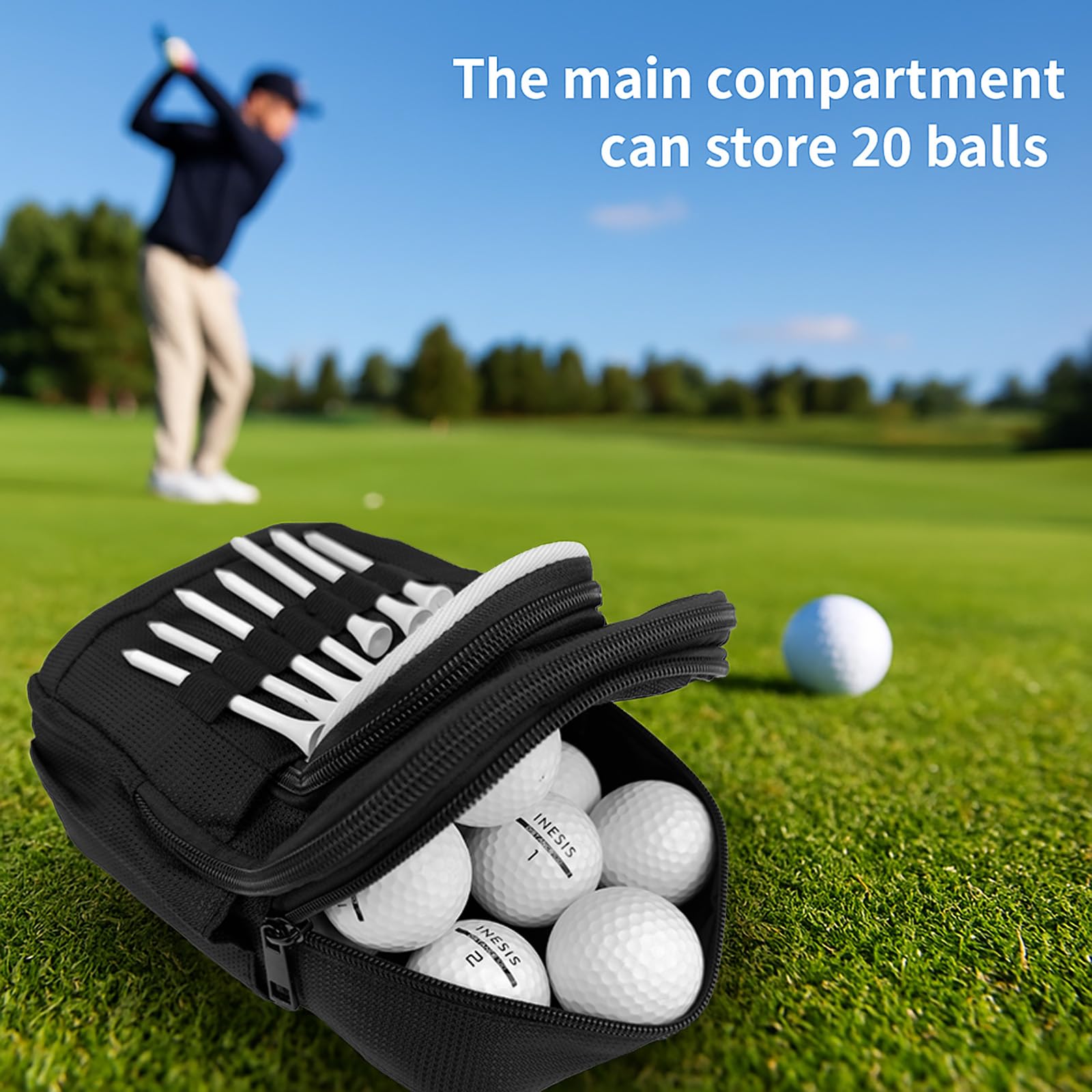 Tactical Golf Valuables Pouch with Clip-On Carabiner – Water-Resistant Golf Tee Bag Pouch for Belt, Cart or Backpack – Compact Golf Accessory Bag for Balls, Tees, Gloves & EDC Gear Black/White