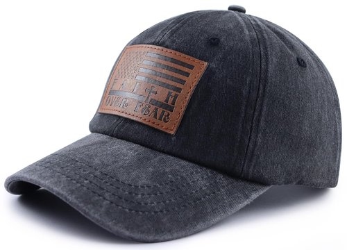 Christian Gifts for Women Men, Faith Over Fear Jesus Hat, American Flag Religious Leather Patch Baseball Cap, Birthday Jesus Gifts for Dad Mom Friend Black