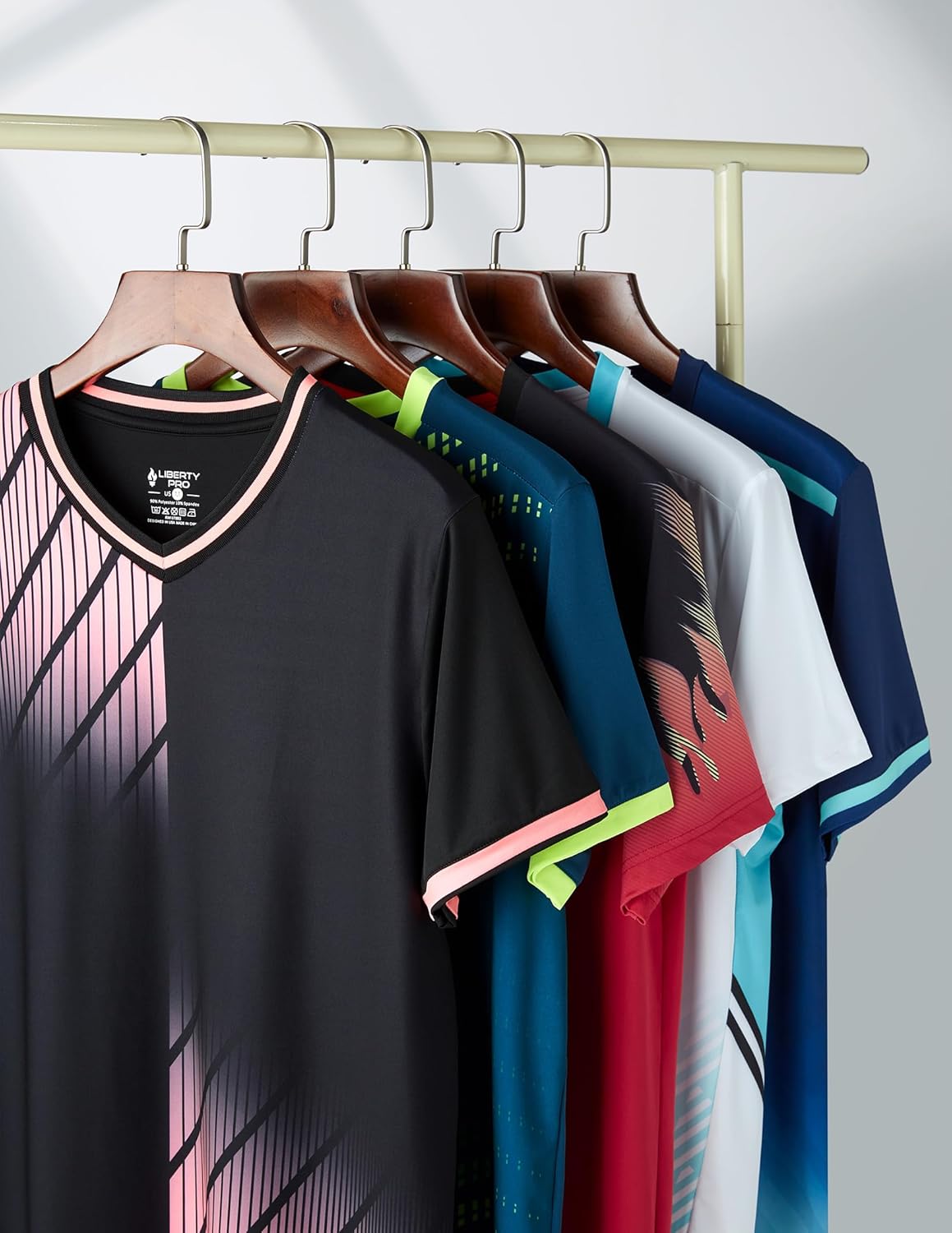 Skiennix Men's V-Neck Dry Fit T-Shirts - 5 Pack Active Athletic Workout Tops | Plus Size Available