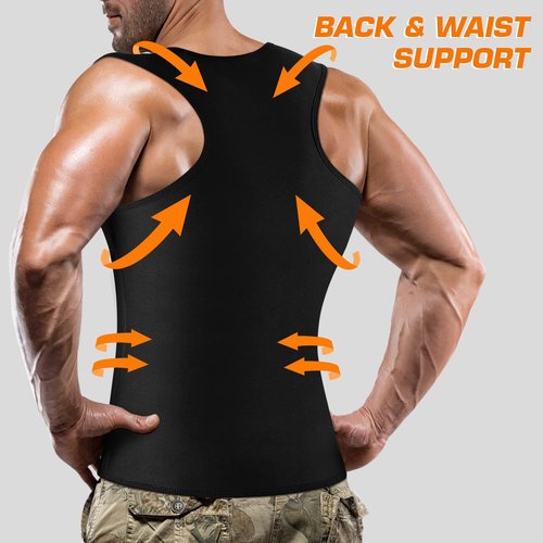Cimkiz Mens Sweat Sauna Vest for Waist Trainer Zipper Neoprene Tank Top, Adjustable Sauna Workout Zipper Suit (Black, 4X-Large)