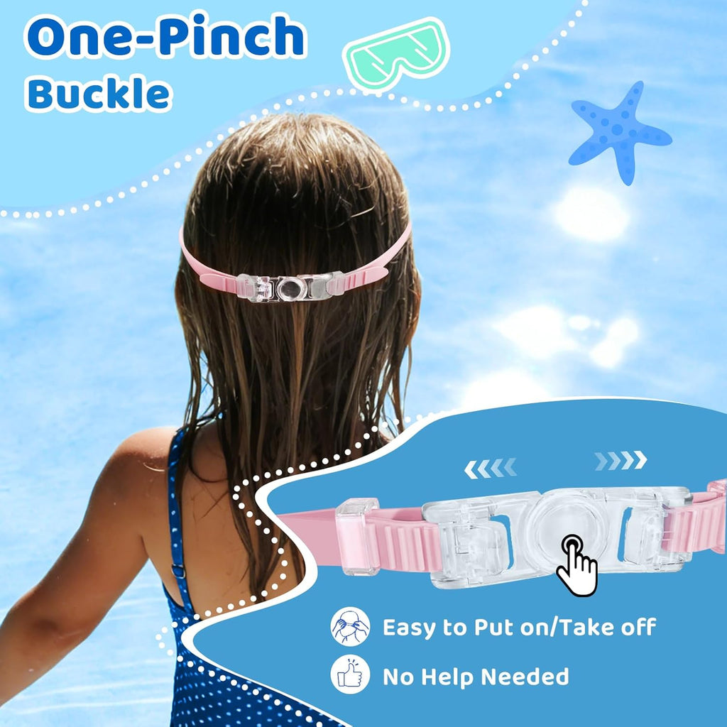 Vvinca Kids Swim Goggles - 2 Pack with Nose Cover | Anti-Fog UV Protection for Ages 3-14