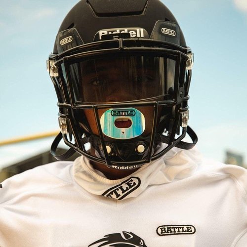 Battle Sports Iridescent Oxygen Football Mouthguard - Football Mouth Guard with Strap, Superior Airflow and Better Performance, Maximum Breathability, Works with Braces