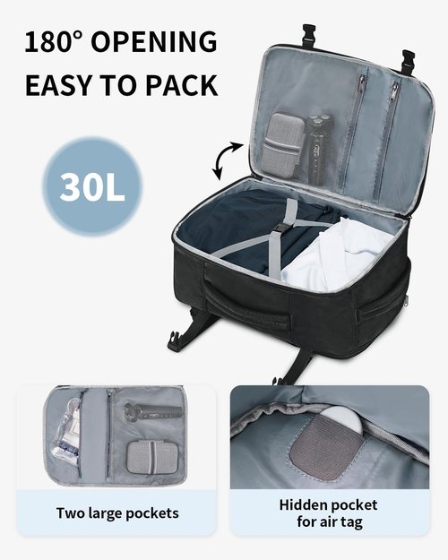 ECOHUB Travel Backpack - Airline Approved Personal Item Bag with USB Port & 30L Capacity | Black