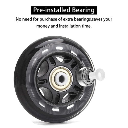 TOBWOLF 8 Pack 64mm 82A Indoor Inline Skate Replacement Wheels, Indoor Skating Wheels with ABEC-7 Bearings, Luggage Wheels, Training Wheels for Scooter - Black