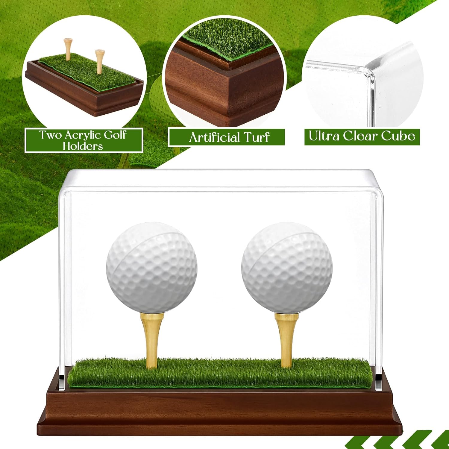 Weysat Golf Ball Display Case - 2-in-1 Clear Acrylic Holder with Wood Base & Lifelike Turf | Perfect for Sports Memorabilia