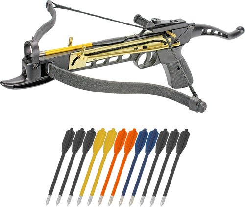 Crossbow Pistol 80 LBS - Self-Cocking Design with Adjustable Sights & Aluminum Arrow Bolts