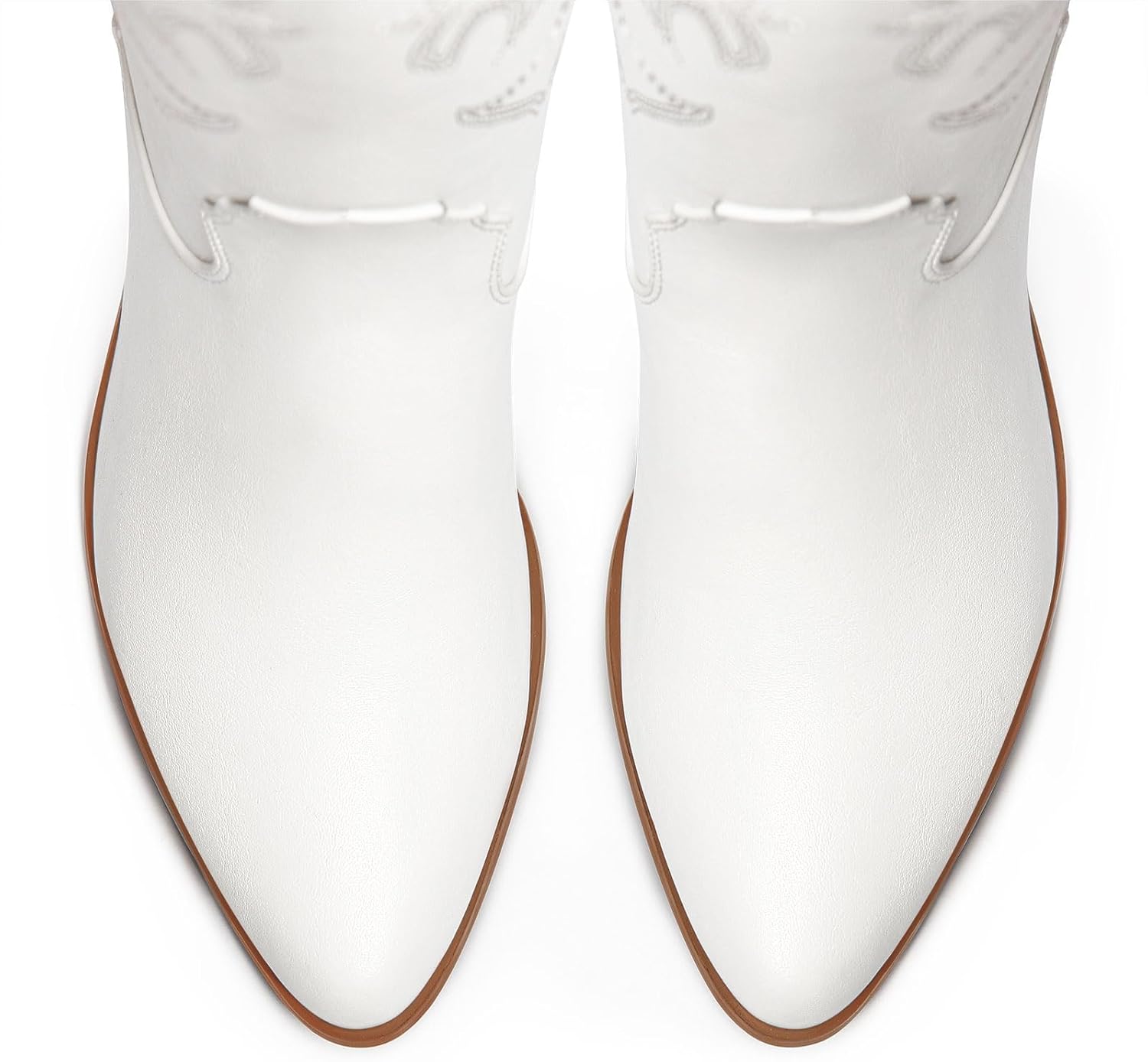 Ouepiano White Cowgirl Boots - Women's Knee High Cowboy Boots with Chunky Heel & Pointed Toe
