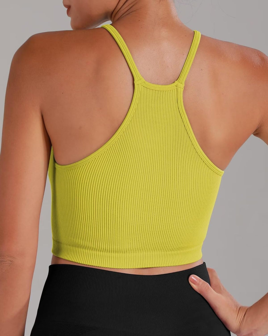 Sunzel Ribbed Crop Tank Top - Seamless Racerback, No Padding, Slim Fit Stretchy Yoga Camisole for Women