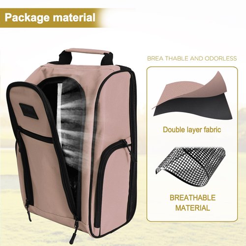 Goloni Golf Shoe Bag for Men Women, Ventilated Golf Shoe Bag with Side Pockets, Lightweight Portable Golf Shoe Carrier for Golf Shoes, Tees, Balls & Accessories,Light Pink