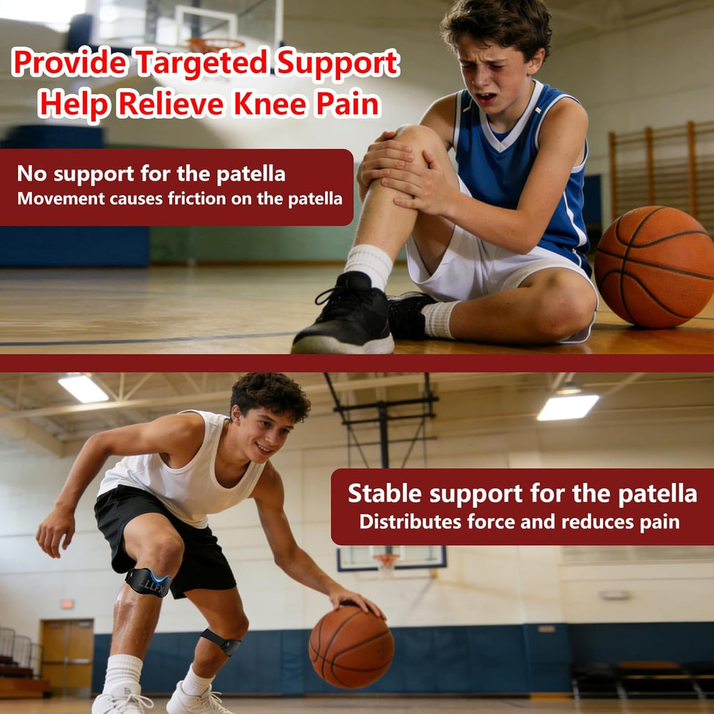 Patellar Tendon Support Straps by [Brand Name] - Adjustable Non-Slip Knee Bands for Pain Relief | Black, 2 Pack
