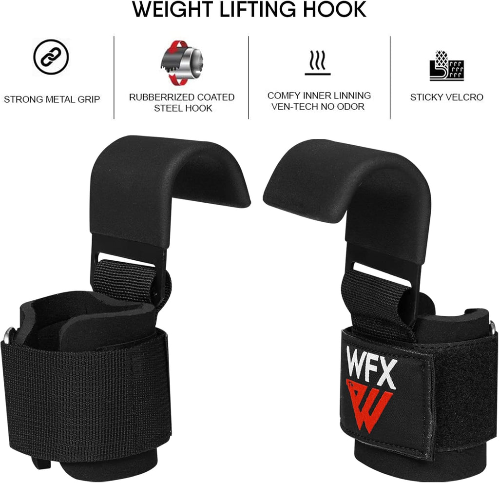 Skiennix Weight Lifting Hooks - Non-Slip Rubber Coated Grips with 7mm Neoprene Wrist Support for Strength Training
