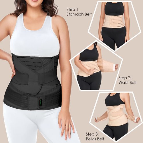 3 in 1 Postpartum Belly Band Wrap Support Recovery Girdles Abdominer Binder Post Surgery Belly&Waist&Pelvis Support Belt & Back Brace (Black, XX-Large)