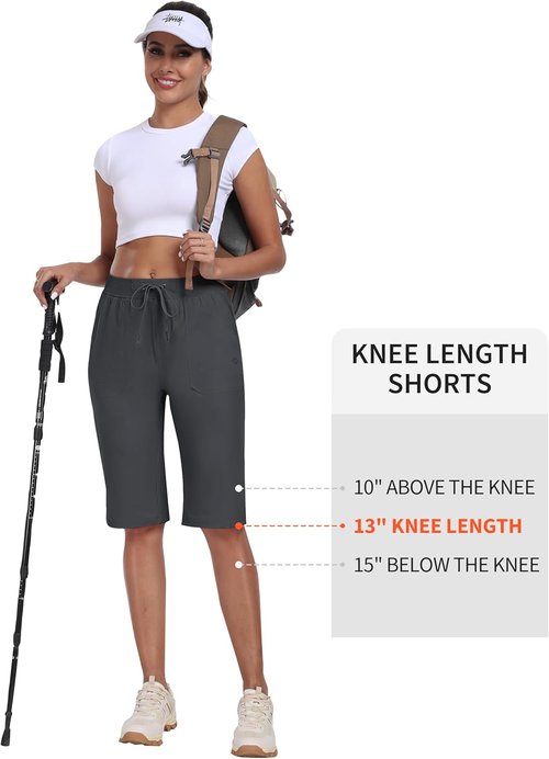 MoFiz Women's 13" Knee Length Hiking Shorts - Quick Dry, Water Resistant, 3 Pockets for Travel & Golf
