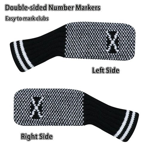 LeFeng 10 Pieces 4-9/A/P/S/X Knitted Golf Iron Head Covers Set Lightweight and Durable Material Multiple Patterns Golf Club Head Covers (Black Scale)