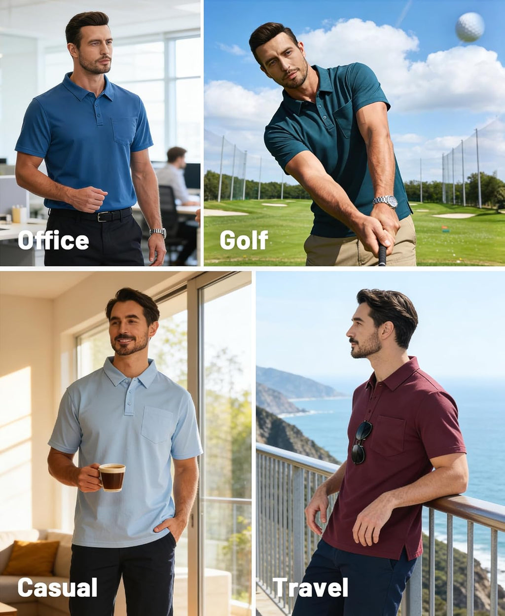 ZITY Men's Polo Shirts - 3 Pack Short Sleeve with Pocket | Moisture-Wicking Casual Golf Tees