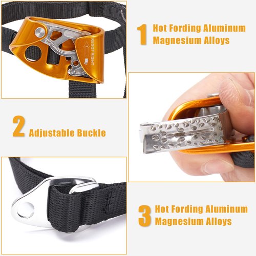 RESQT Foot Ascender, Outdoor Rock Climbing Tree Arborist, Mountaineering Rappelling Equipment Climbing Device for 8-13mm Rope (Right-Orange)