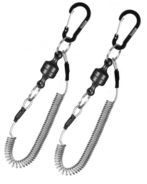 Booms Fishing MRC Magnetic Net Release for Fly Fishing, Magnetic Quick Release Keychain, Magnet Clip Release with Coiled Lanyard, 2pcs