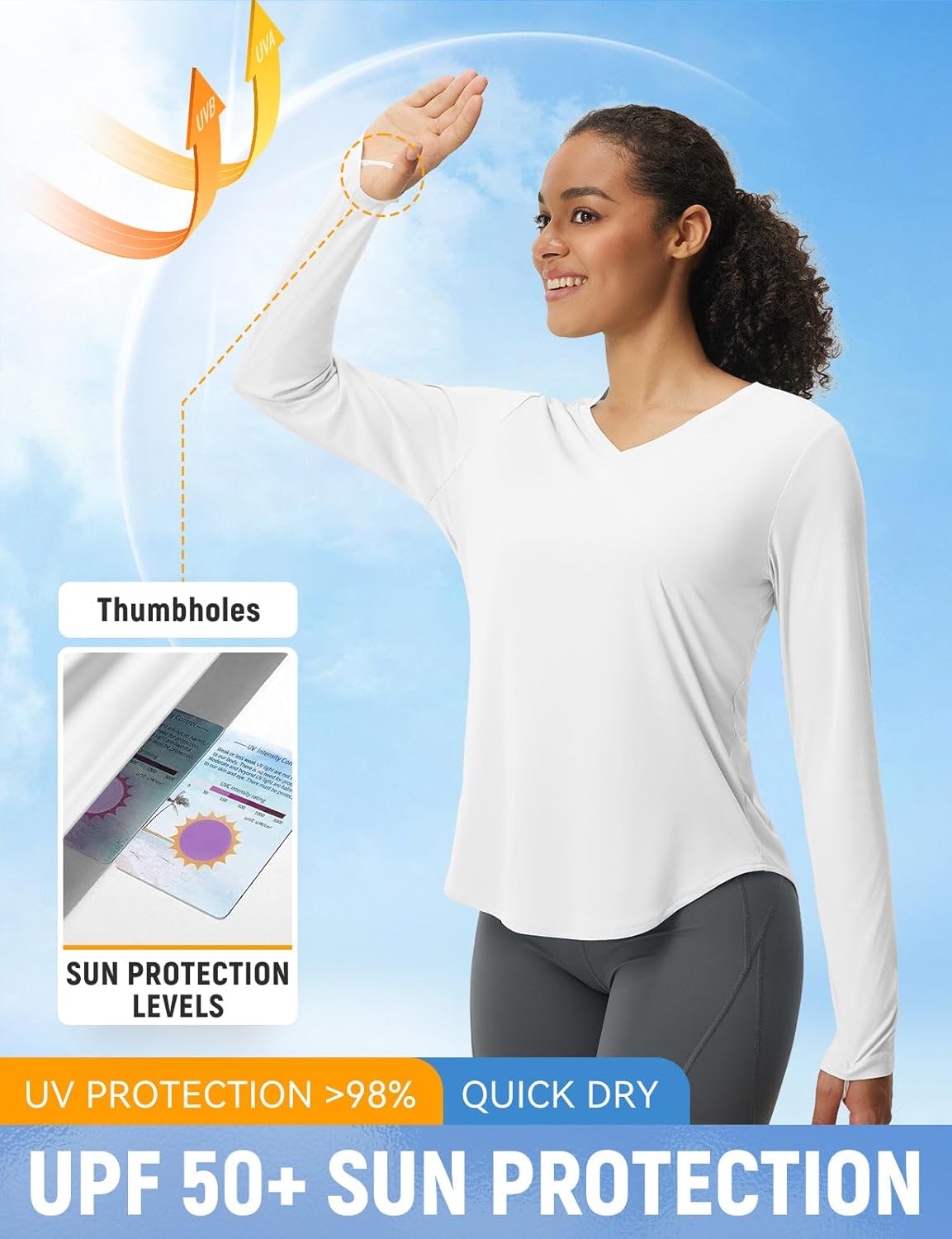 Baleaf Women's Long Sleeve V-Neck Sun Shirt - UPF 50+ Quick-Dry UV Protection for Hiking & Running