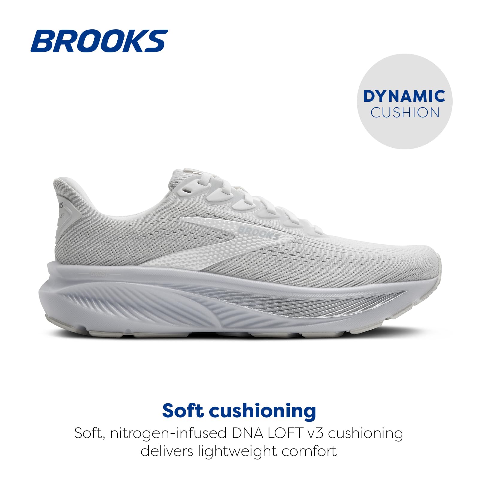 Brooks Women’s Ghost 17 Neutral Running Shoe - White/White/Grey - 5.5 Medium